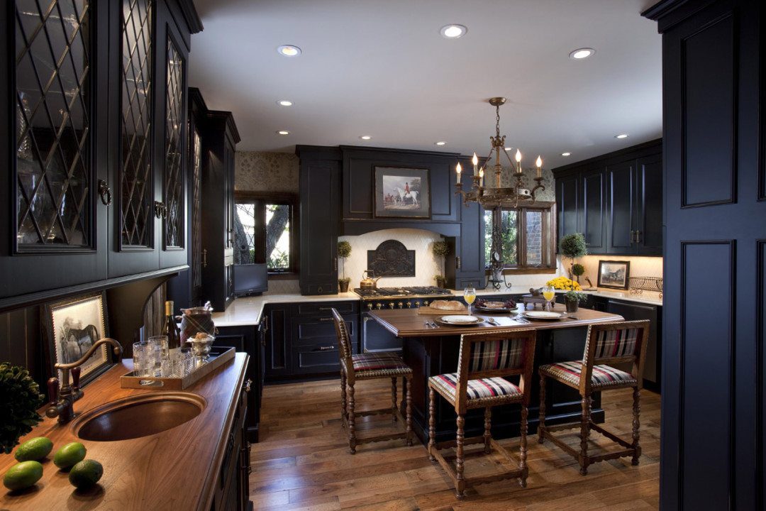 Luxury Black Kitchen with Distressed Cabinets|Kitchen Designs, NY