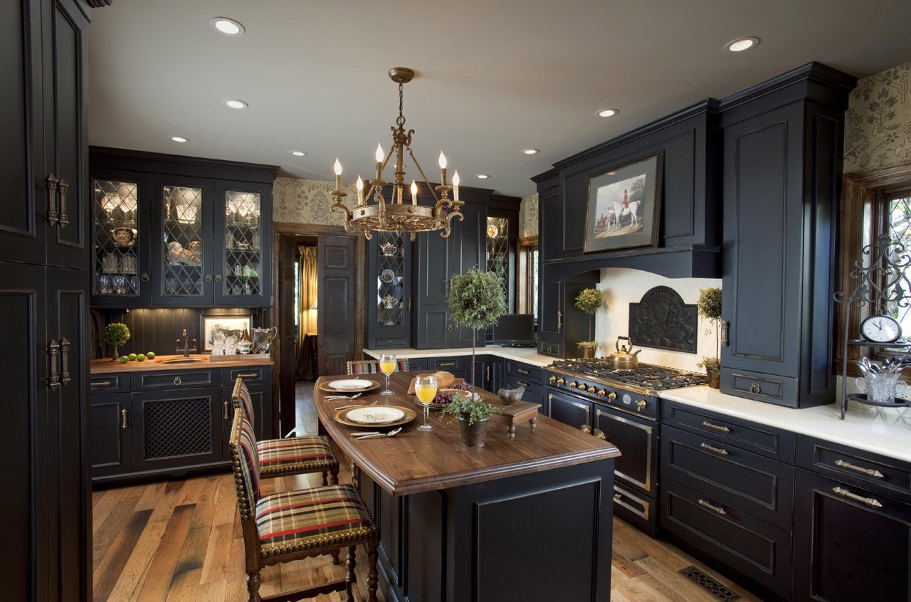 Elegant Black Kitchen Design, Kitchen Cabinets